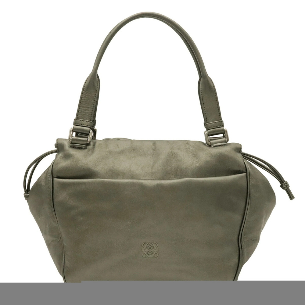 LOEWE Anagram Shoulder Bag/Tote Bag, Metallic Leather, Khaki Silver